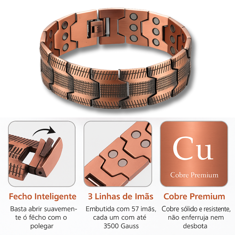 Pulseira Magnética Vitalis™- Cobre Vintage 3X Força alivia as dores